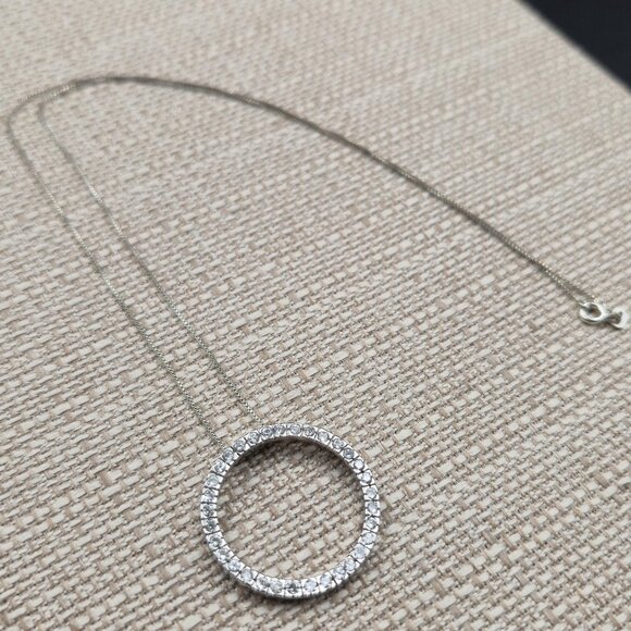 19.5 Inch Sterling Silver Large Circle Cubic Zirconia Pendant Necklace A6404 - Picture 3 of 8